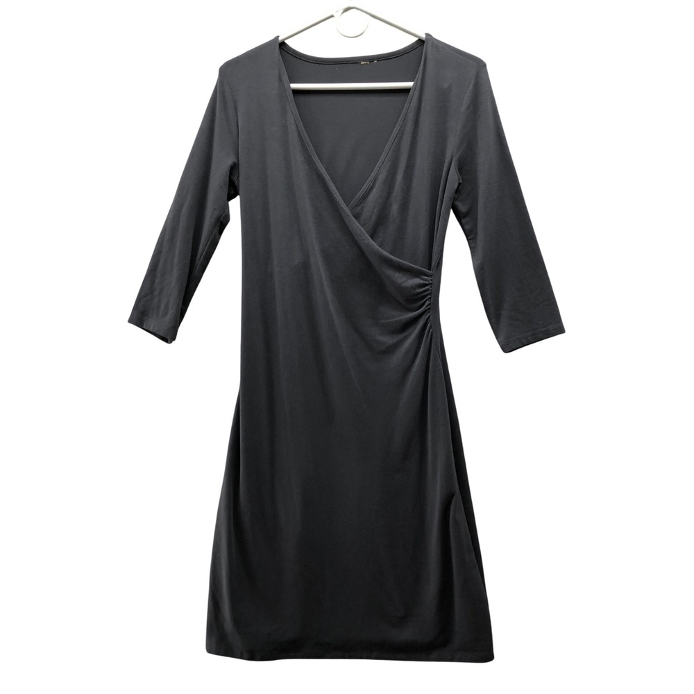 Athleta Athletic Dress Womens S‎ Black 3/4 Sleeve Stretch Knee Length Active